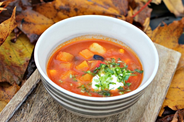 Tortilla Suppe med søde kartofler – topping af advocado, radiser, koriander
